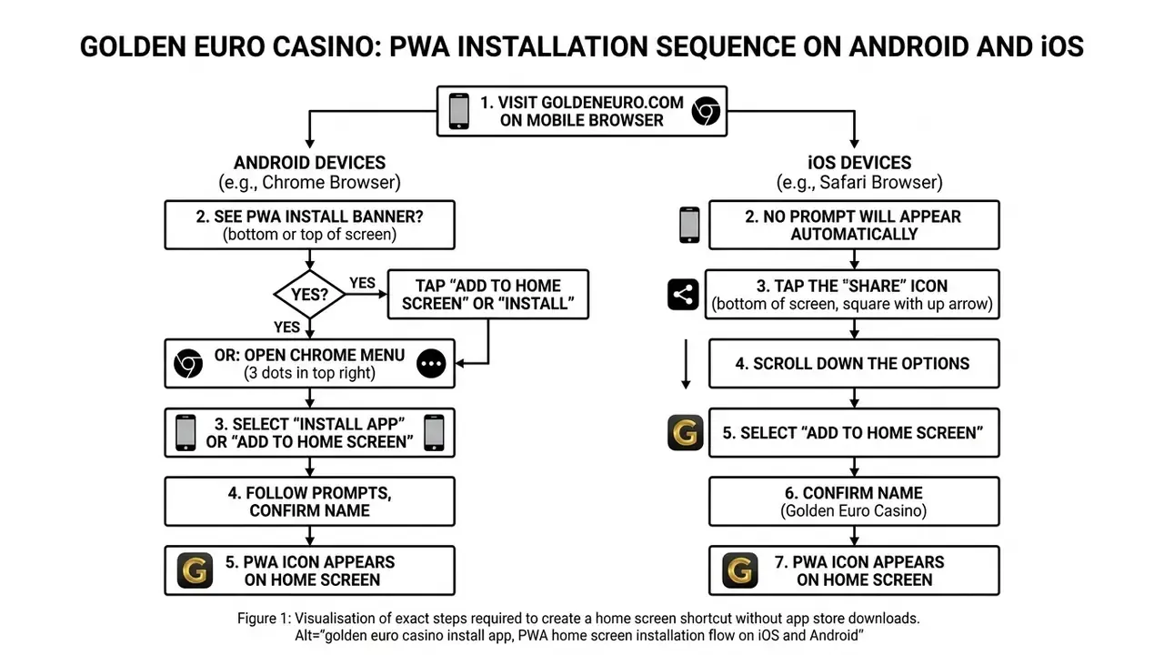 golden euro casino install app, PWA home screen installation flow on iOS and Android